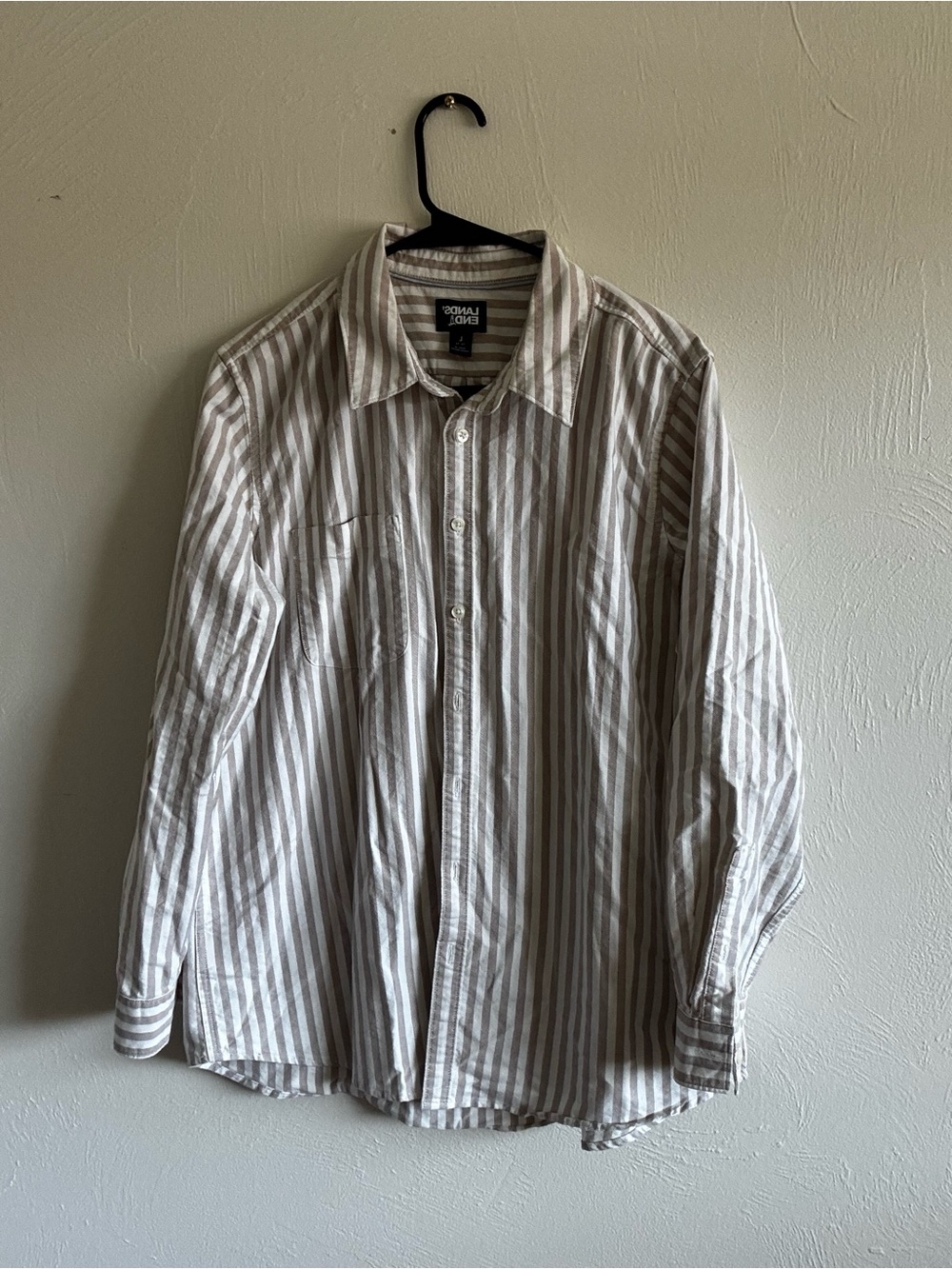 Lands' End Women's Button-Down Shirt - White & Tan Stripes